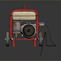 Portable Generator With Red Frame Wheels And Connected Power Cable 3d model