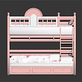 Pink Bunk Bed With Ladder Drawers And Cartoon Pattern Mattress For Kids Room