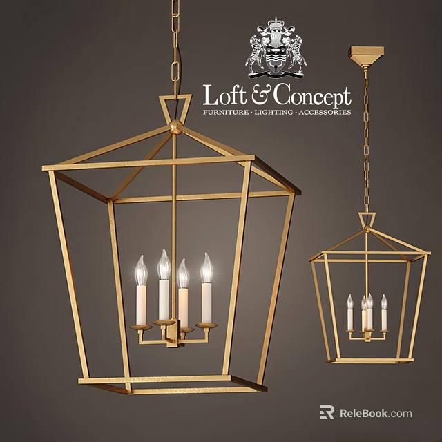 Elegant Golden Chandeliers With Metal Frame And Candle Bulbs By Loft Concept Lighting 3d model 