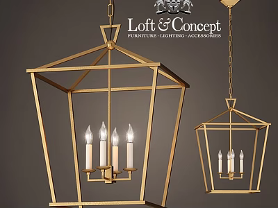 Elegant Golden Chandeliers With Metal Frame And Candle Bulbs By Loft Concept Lighting 3d model