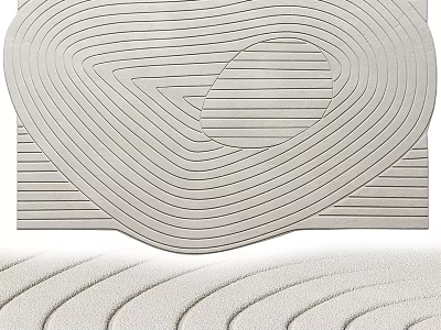 Square Rug With Abstract Wave Patterns In Neutral Beige For Modern Home Decor 3d model