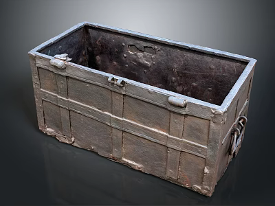 Vintage Metal Storage Trunk With Rustic Worn Surface Metal Latches And Handles 3d model
