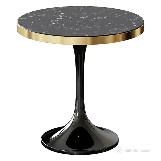 Elegant Modern Round Side Table With Black Marble Top Golden Frame And Black Legs 3d model 