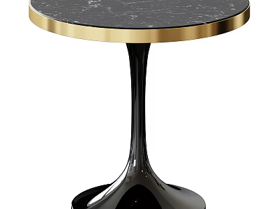 Elegant Modern Round Side Table With Black Marble Top Golden Frame And Black Legs 3d model