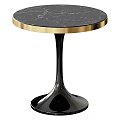 Elegant Modern Round Side Table With Black Marble Top Golden Frame And Black Legs