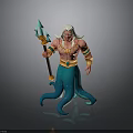3D Character With White Hair Trident Golden Belt And Blue Octopus Tentacles