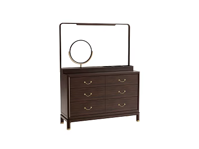Dark Wood Chest of Drawers with Gold Handles and Top Mirror Stand 3d model