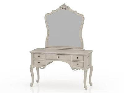 Elegant Light Colored Dressing Table With Carved Mirror and Drawers on Curved Legs 3d model