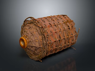 Traditional Handwoven Basket With Cylindrical Shape Natural Woven Texture And Wooden Rim 3d model