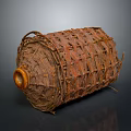 Traditional Handwoven Basket With Cylindrical Shape Natural Woven Texture And Wooden Rim