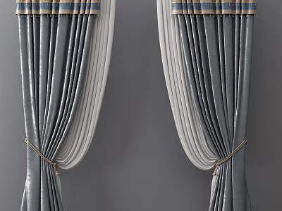 Elegant Gray Velvet Curtains With White Lining And Gold Tiebacks For Home Decor 3d model