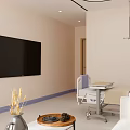 Hospital Outpatient Clinic Interior With Medical Bed Sofa Armchair And Green Leaf Paintings