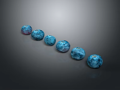 Fresh Shiny Blueberries Arranged in a Curve on Gray Background 3d model