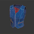 Blue Casual Vest With Front Zipper And Red Plaid Lining Pockets