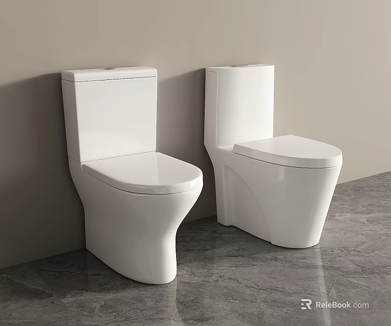 Modern White Toilets With Sleek Design Against Wall On Gray Floor 3d model 