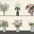 Beautiful Flower Vases With Pink White Blooms And Green Foliage On Shelves