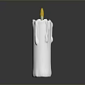 White Candle With Yellow Flame And Melting Wax Drips On Grey Background