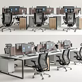 Modern Office Desk Setup With Computer Monitors Ergonomic Chairs And Wooden Cabinets