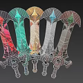 Diverse Colored Fantasy Sword Collection With Unique Designs And Ornate Hilt Details