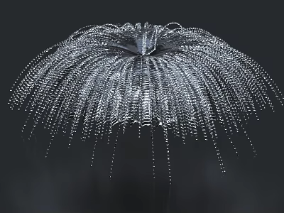 Silver Umbrella Shaped Decorative Ornament Set With Slender Metallic Chains Radiant Structure And Dark Background 3d model