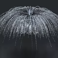 Silver Umbrella Shaped Decorative Ornament Set With Slender Metallic Chains Radiant Structure And Dark Background