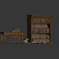 Architectural Interior Featuring Wooden Table Chair Bookshelf And Scattered Papers On Rug
