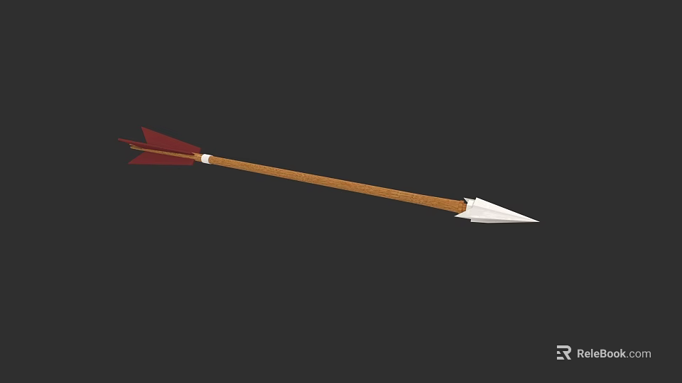 Traditional Weapon Wooden Arrow With Red Feathers And White Sharp Tip 3d model 