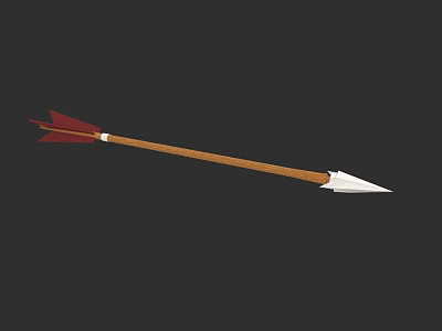 Traditional Weapon Wooden Arrow With Red Feathers And White Sharp Tip 3d model