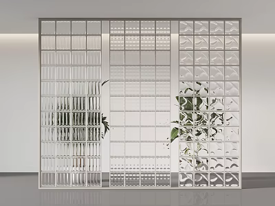 Modern White Room Divider With Geometric Grid Design And Indoor Plants 3d model