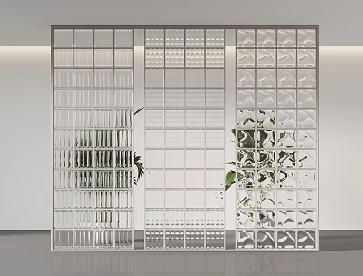 Modern White Room Divider With Geometric Grid Design And Indoor Plants 3d model
