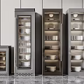 Sleek Modern Gray Kitchen Appliances With Glass Doors Storage Cabinets And Dishes