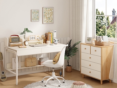 Cream wind desk and chair model