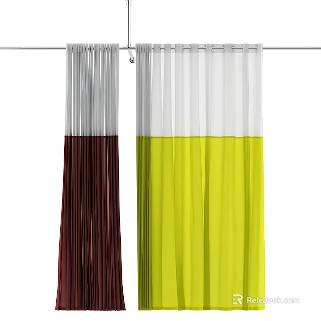 White Brown Yellow Vertical Striped Curtain Design For Home Decor 3d model 