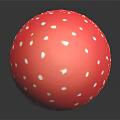 Shiny Red Mushroom with White Spots on Cap and White Stem Isolated on Black Background