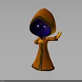 Mystical Orange Hooded Fantasy Creature With Starry Face Long Robe And Reaching Hand