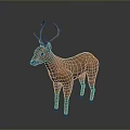 3D Rendered Realistic Brown Deer Model With Antlers Standing On Dark Background