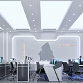 Modern Control Room With Multiple Computer Monitors Workstations Map Outline Wall And Bright Ceiling Lighting 3d model