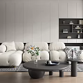 Modern Living Room Interior With Puffy Sofa Floor Lamp And City View