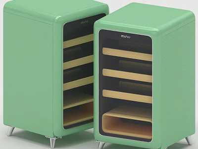 Light Green Mini Kitchen Appliances With Multiple Wooden Shelves And Silver Legs 3d model