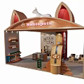 NoblePets Exhibition Booth With Cat Ear Roof White Cat Statue Pet Supplies Display Photo Wall