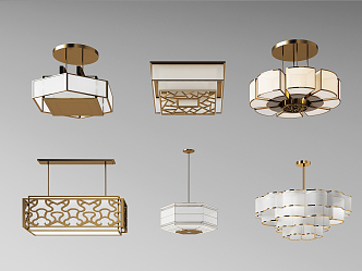 New Chinese lamp combination metal chandelier ceiling lamp combination 3d model