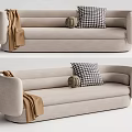 Beige Sectional Sofa With Checkered Pillow Pumpkin Decor And Brown Blanket 3d model