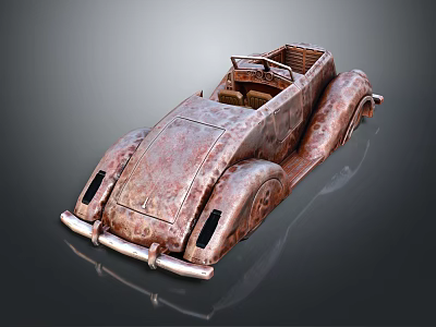 Vintage Rusted Convertible Car With Classic Retro Body Design 3d model