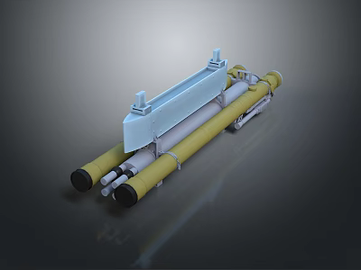 Multi tube Weapon System Featuring Yellow Cylindrical Structure And Blue Metal Parts 3d model