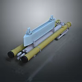 Multi tube Weapon System Featuring Yellow Cylindrical Structure And Blue Metal Parts