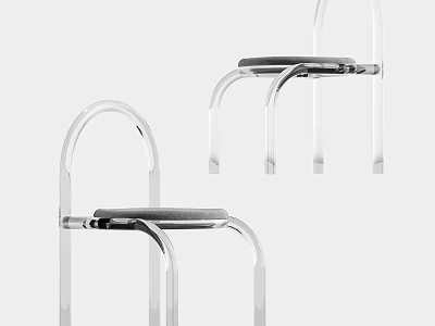 Modern Transparent Acrylic Frame Leisure Chair With Curved Backrest And Gray Cushioned Seat 3d model