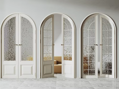 Elegant White Arched Double Doors With Glass Panels In Modern Interior Living Room 3d model