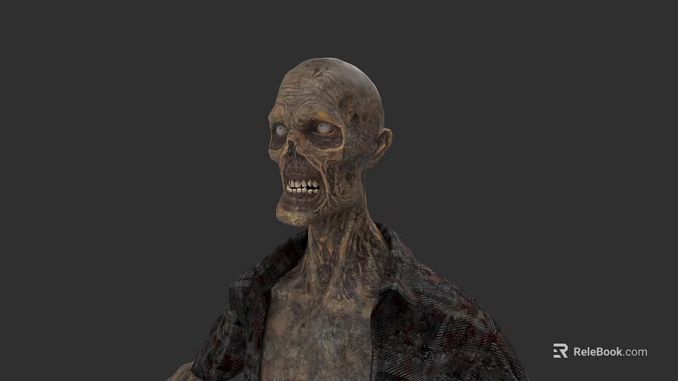 Scary Undead Zombie Character For Game And Movie With Plaid Shirt 3d model 