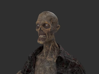 Scary Undead Zombie Character For Game And Movie With Plaid Shirt 3d model