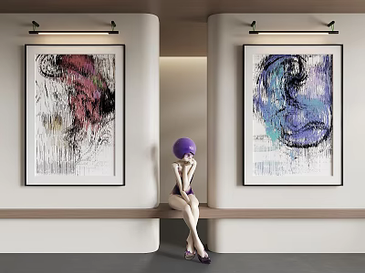 Abstract Artworks In Modern Interior Space With Figure 3d model